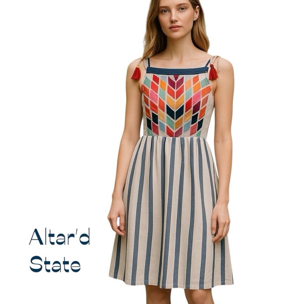 Altar’d State‎ Blue White Striped Cotton Dress NWOT Size S
